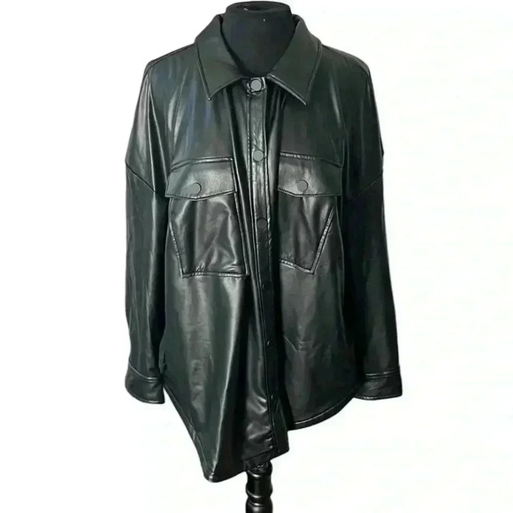 Lane Bryant Snap Button Front Vegan Leather Black Shacket NWOT Size 18/20 - Picture 1 of 7